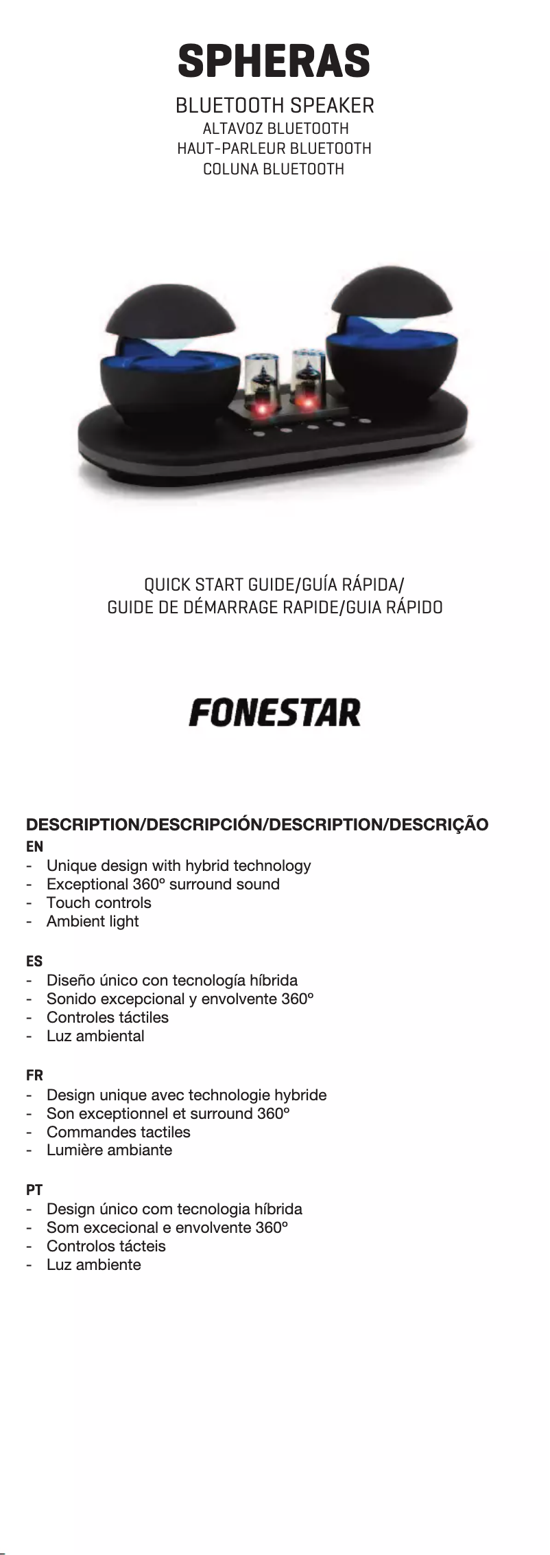 Page 1 de la notice Manuel utilisateur FoneStar Spheras