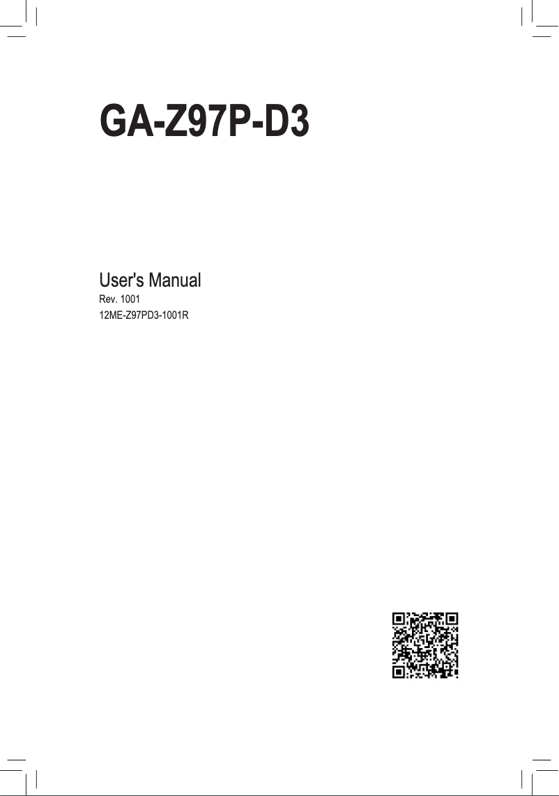 Page 1 de la notice Manuel utilisateur Gigabyte GA-Z97P-D3