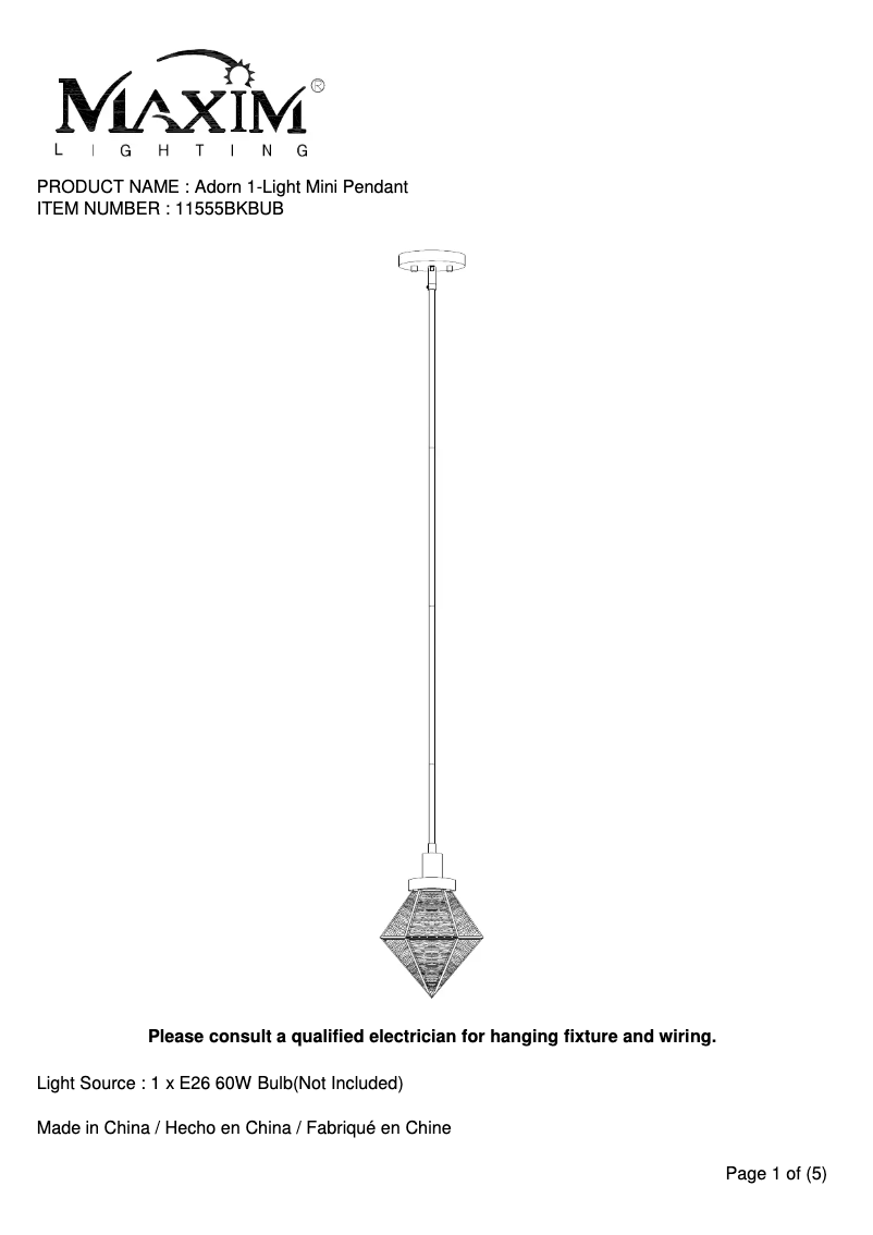 Page n°1 - Manuel utilisateur Maxim Adorn 11555BKBUB