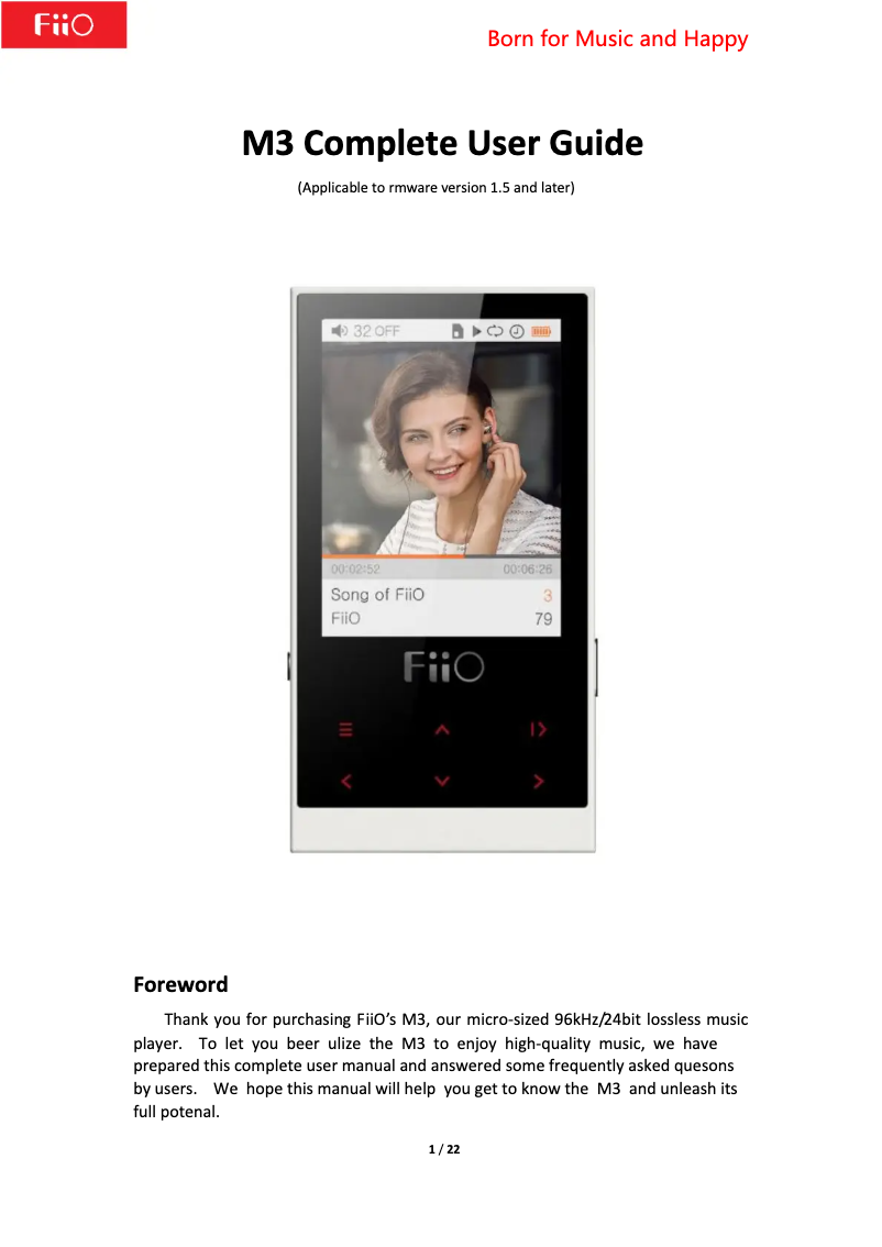 Page 1 de la notice Manuel utilisateur FiiO M3