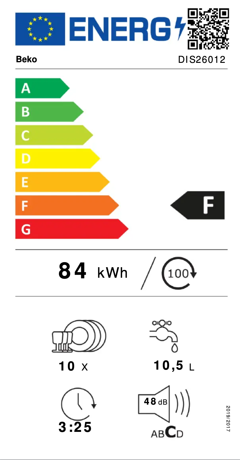 Page 1 de la notice Label énergétique Beko DIS26012