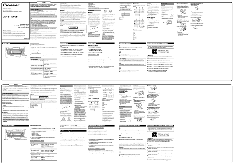 Image de la première page du manuel de l'appareil DEH-S1100UB