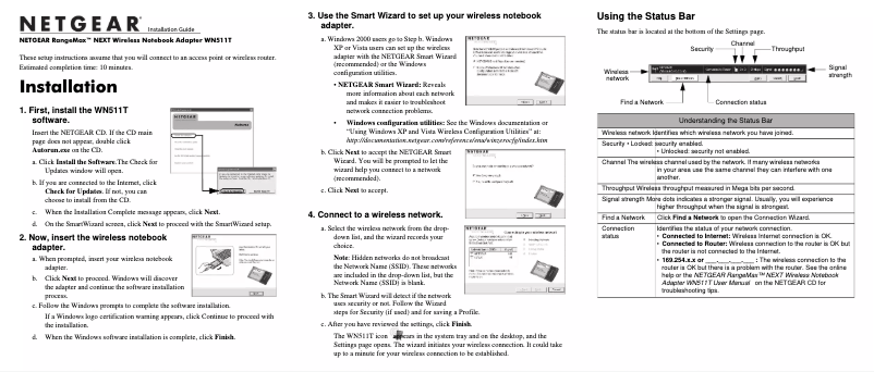 Page 1 de la notice Guide d'installation Netgear WN511T