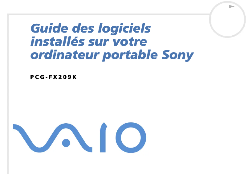 Image de la première page du manuel de l'appareil Vaio PCG-FX209K