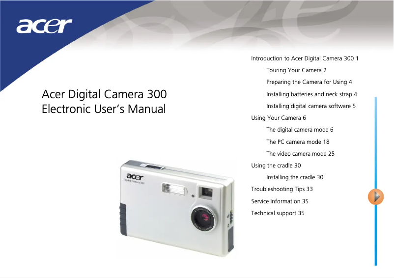 Page 1 de la notice Manuel utilisateur Acer Digital Camera 300