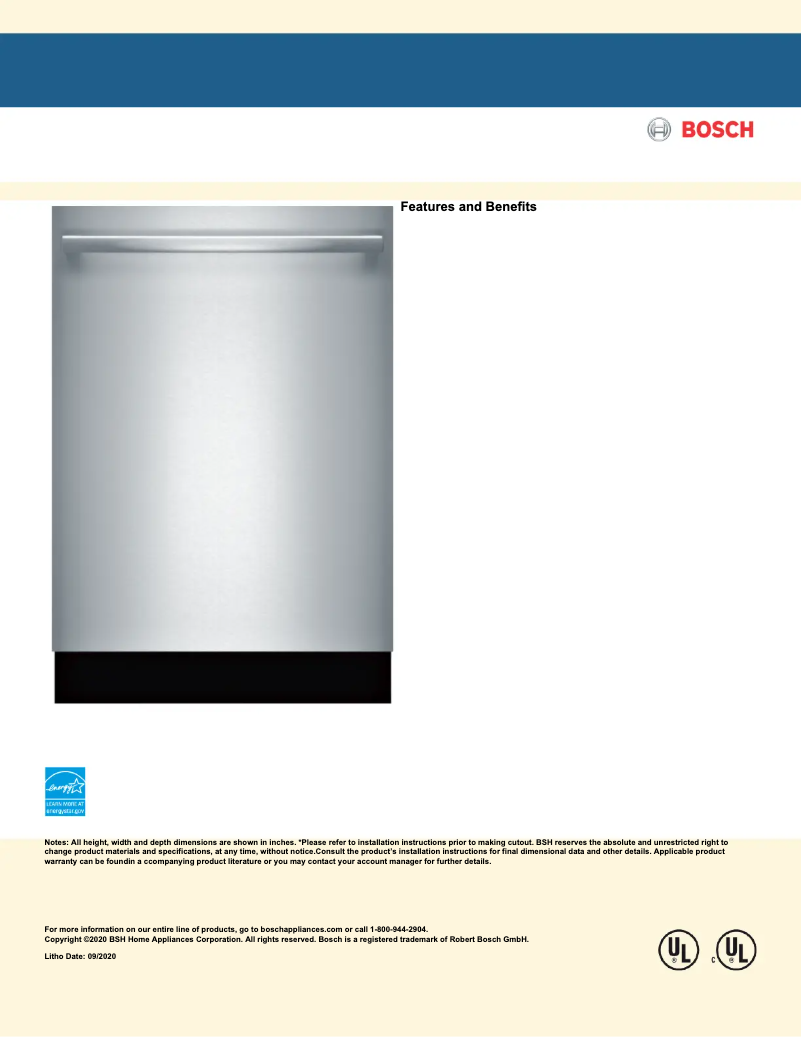 Page 1 de la notice Fiche technique Bosch SHX84AAF5N