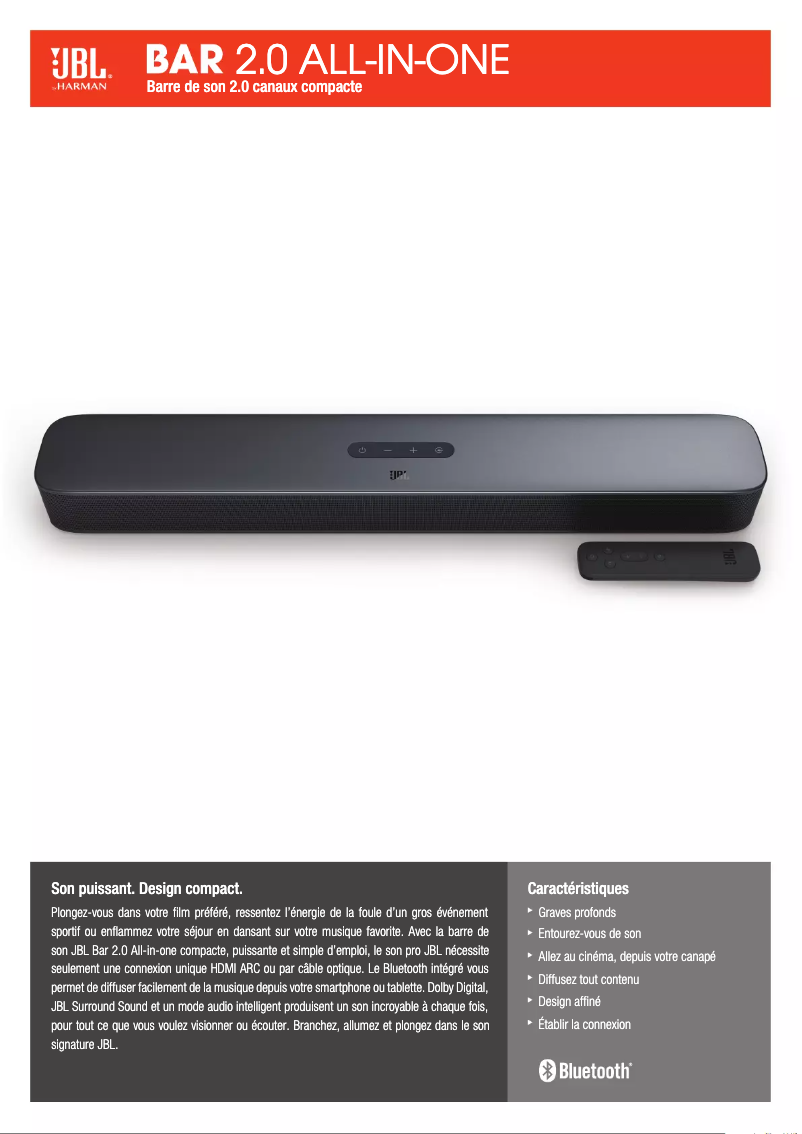 Page 1 de la notice Fiche technique JBL Bar 2.0 All-in-One