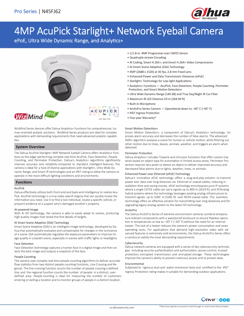Page n°1 - Fiche technique Dahua Technology N45FJ62