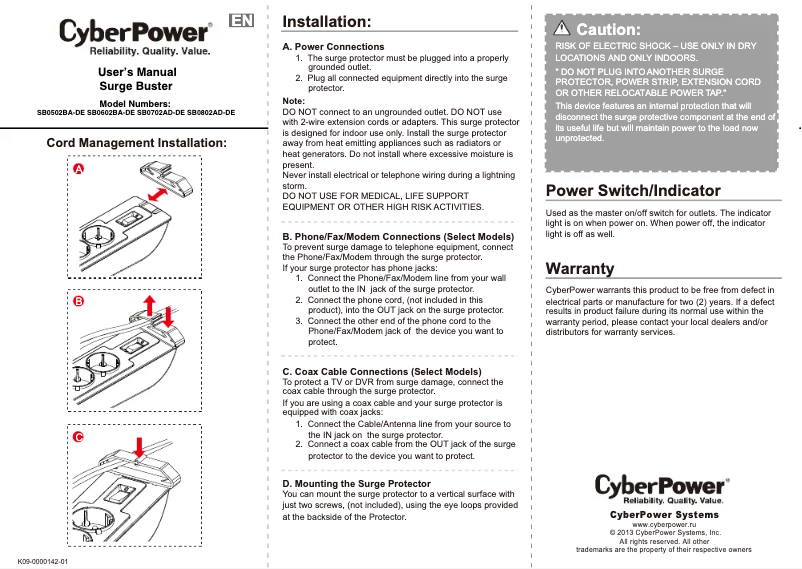 Page n°1 - Manuel utilisateur CyberPower SB0602BA-DE-W30