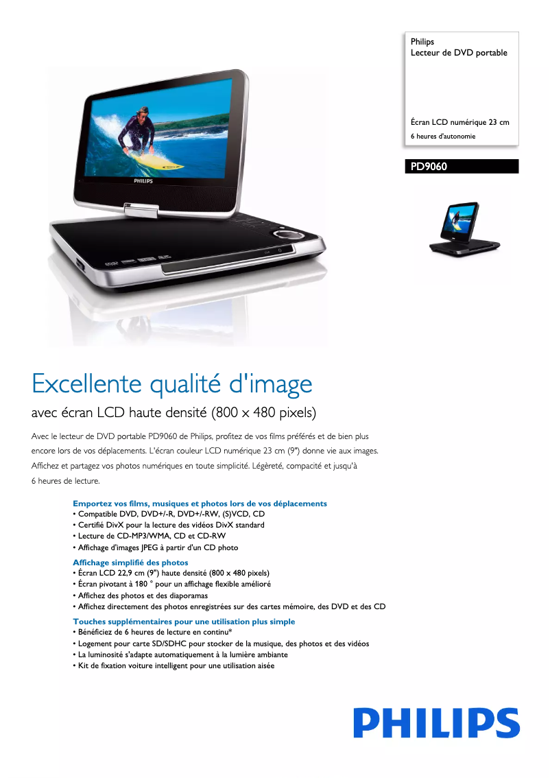 Page 1 de la notice Fiche technique Philips PD9060