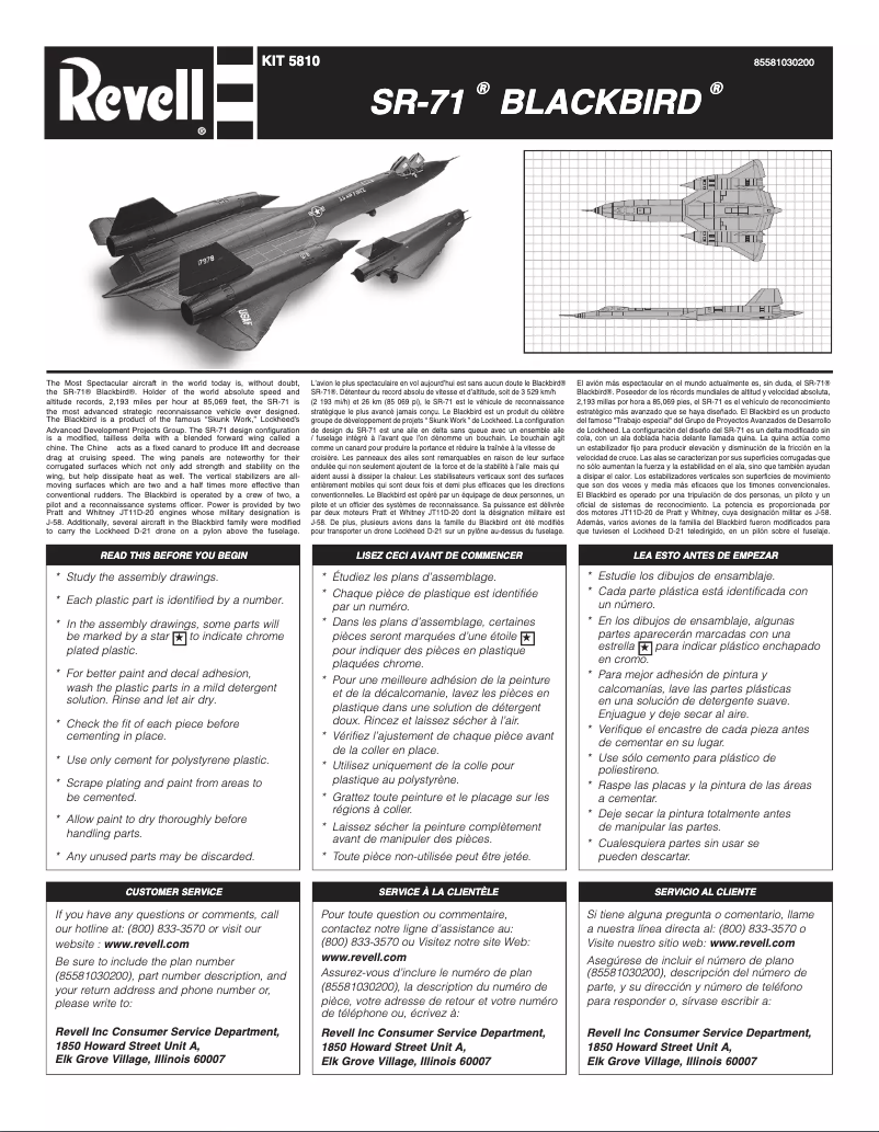 Page n°1 - Manuel utilisateur Revell SR-71 Blackbird