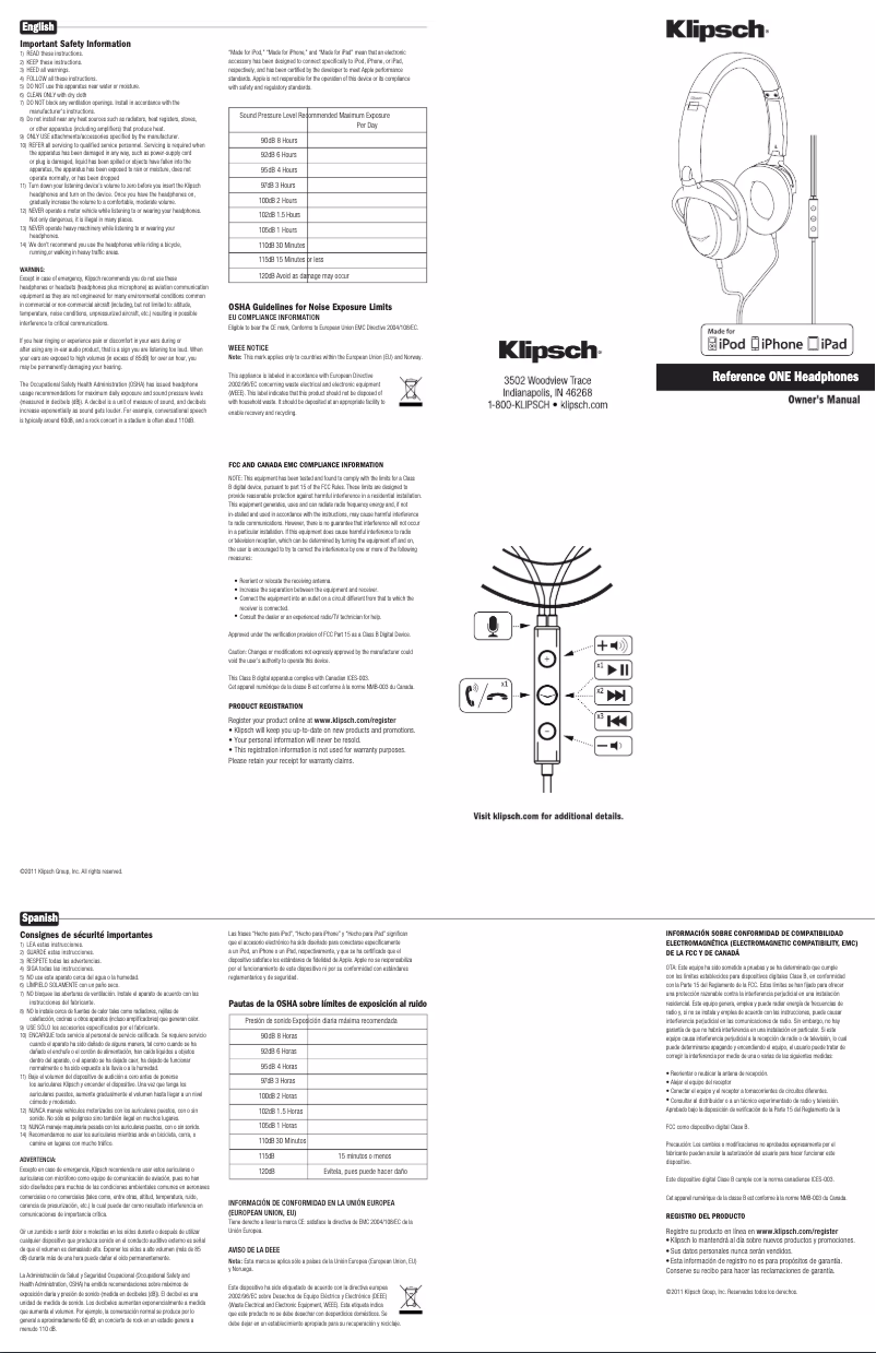 Image de la première page du manuel de l'appareil Reference One