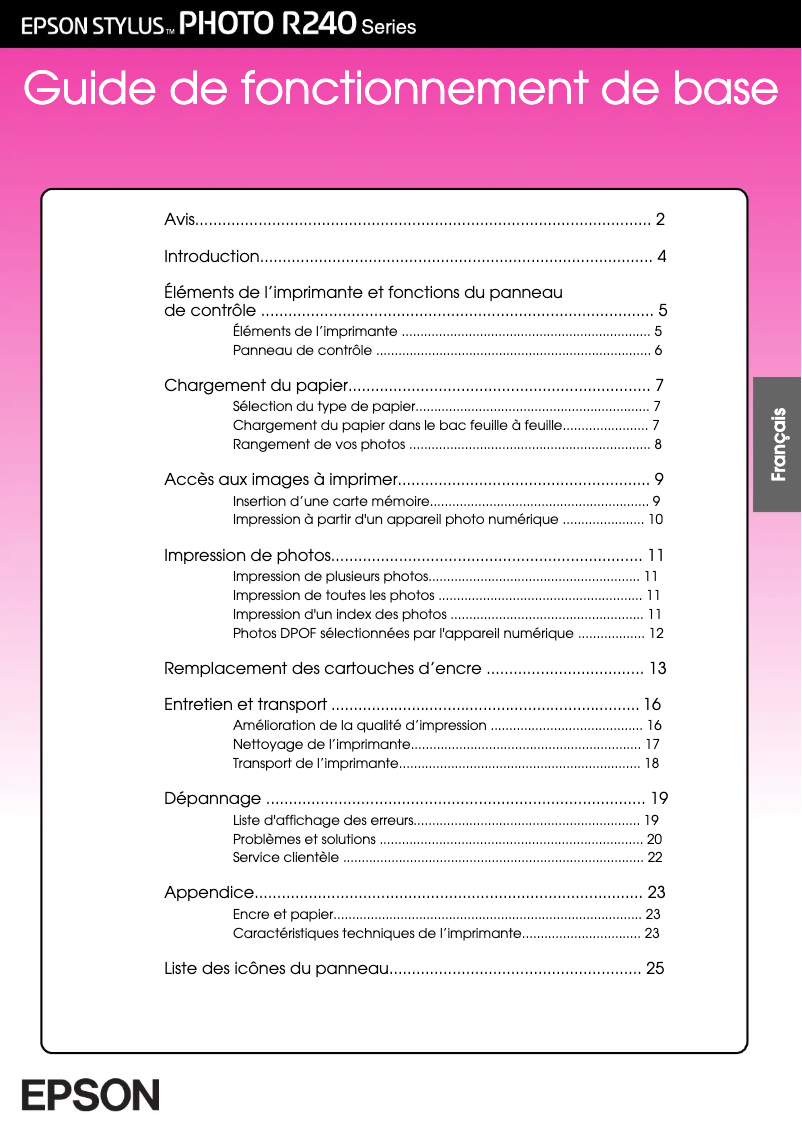 Image de la première page du manuel de l'appareil Stylus Photo R240