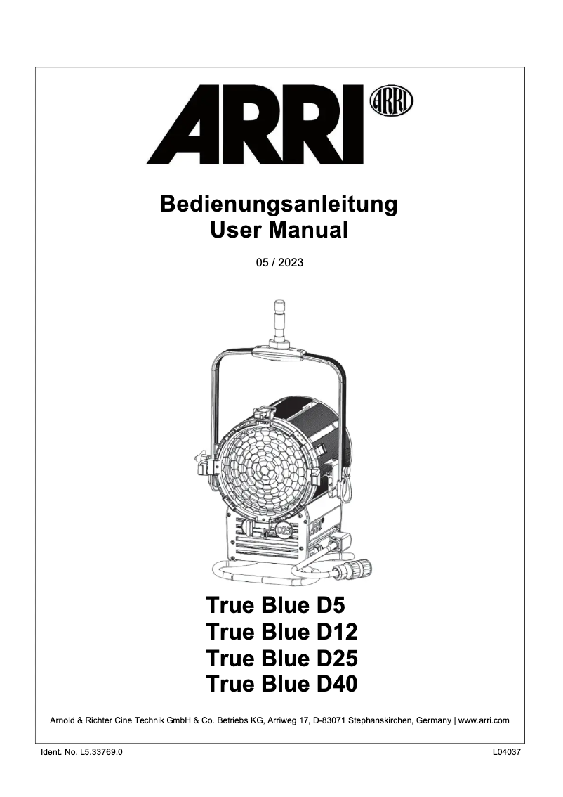Page 1 de la notice Manuel utilisateur ARRI True Blue D40
