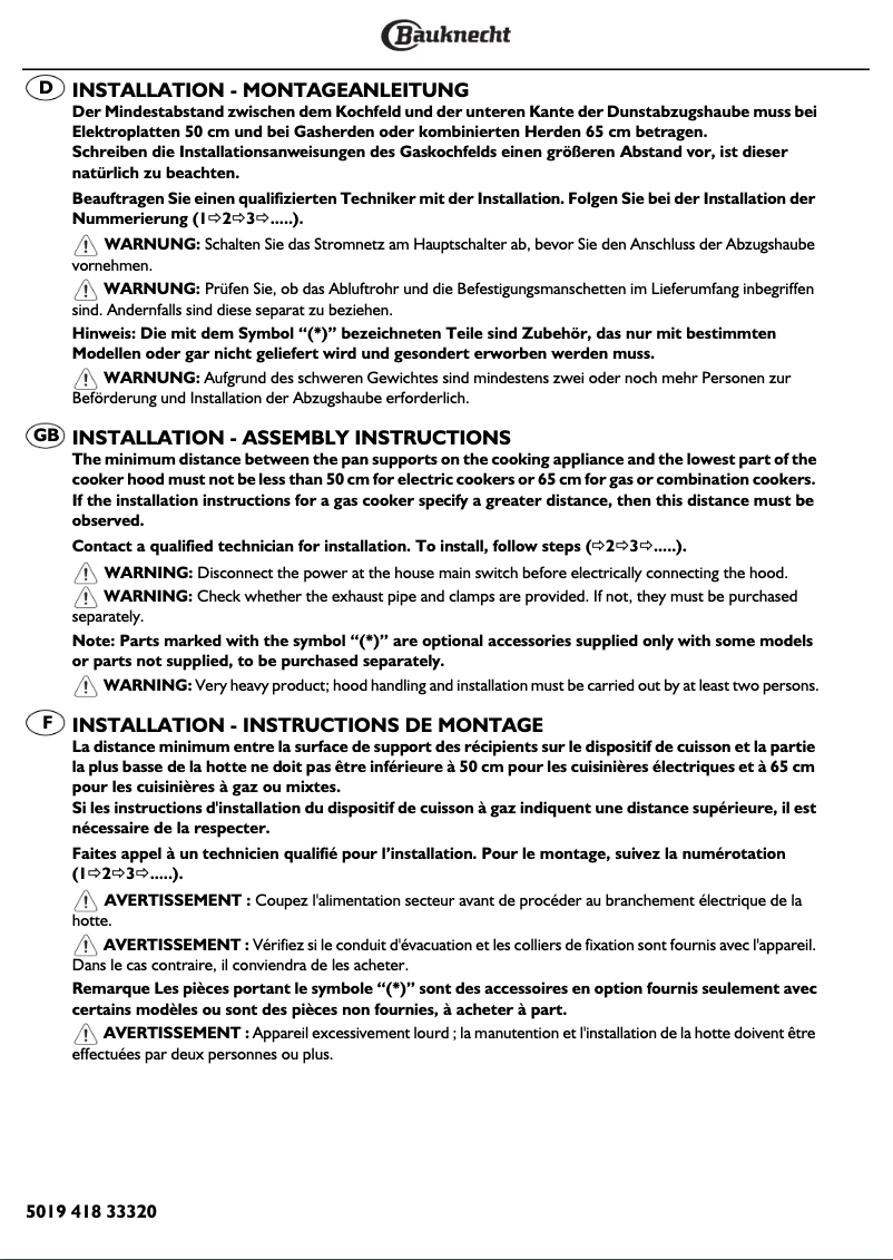 Page 1 de la notice Manuel utilisateur Bauknecht DDB 3660 IN