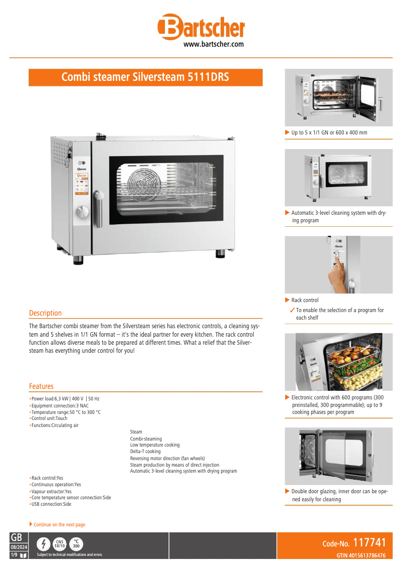 Page 1 de la notice Fiche technique Bartscher 117741