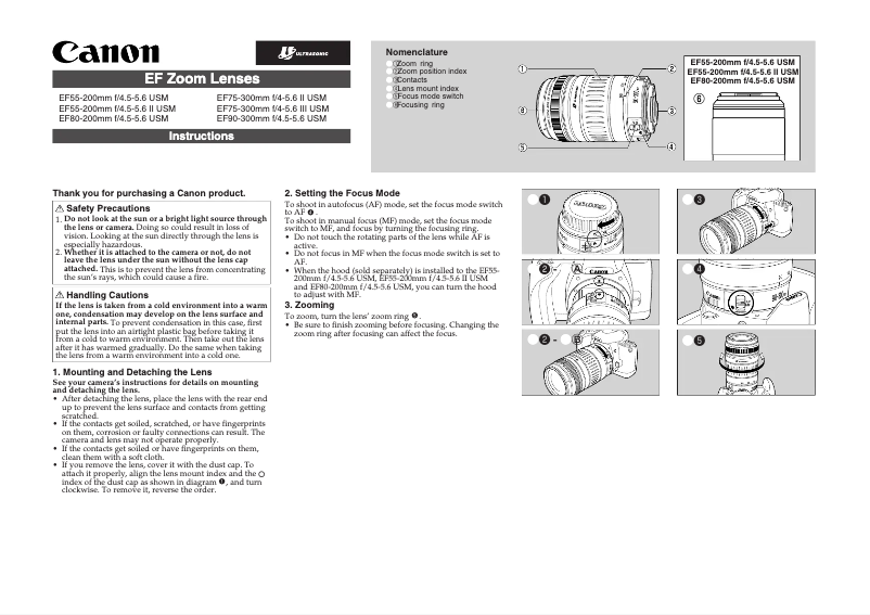 Page 1 de la notice Manuel utilisateur Canon EF 75-300mm f/4-5.6 III USM
