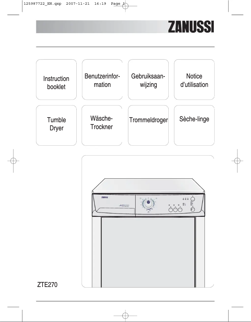 Page 1 de la notice Manuel utilisateur Zanussi ZTE 270