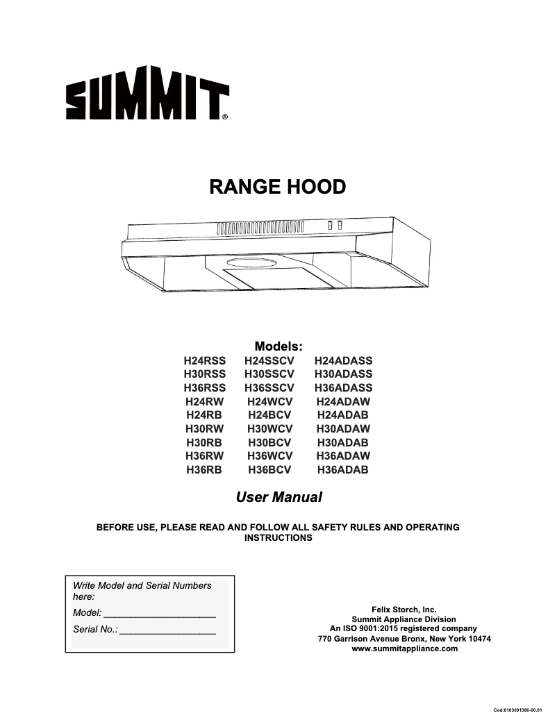 Page n°1 - Manuel utilisateur Summit H30RSS