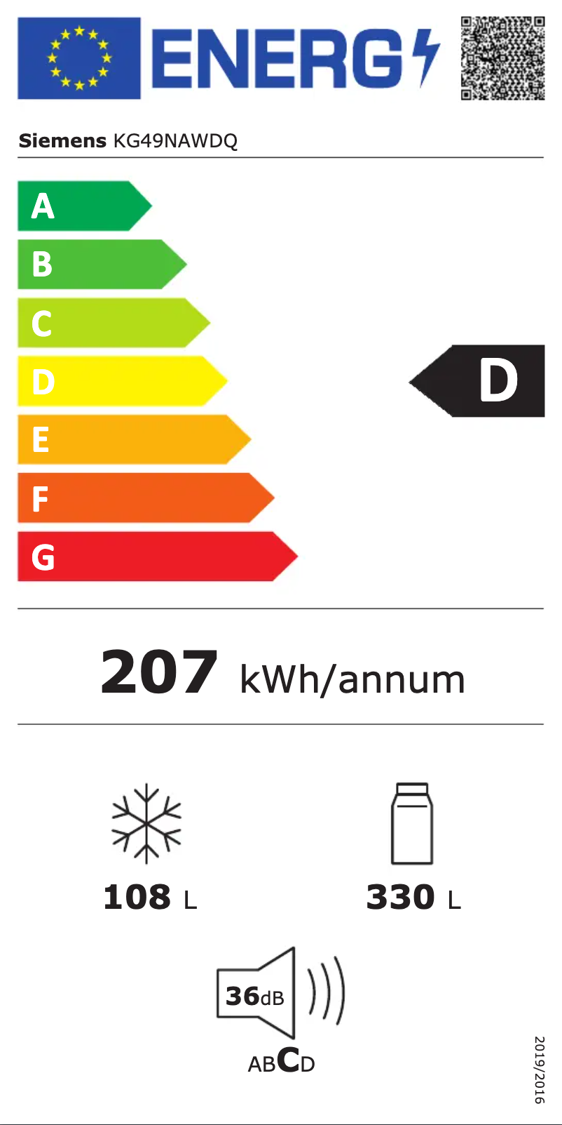 Page n°1 - Label énergétique Siemens KG49NAWDQ
