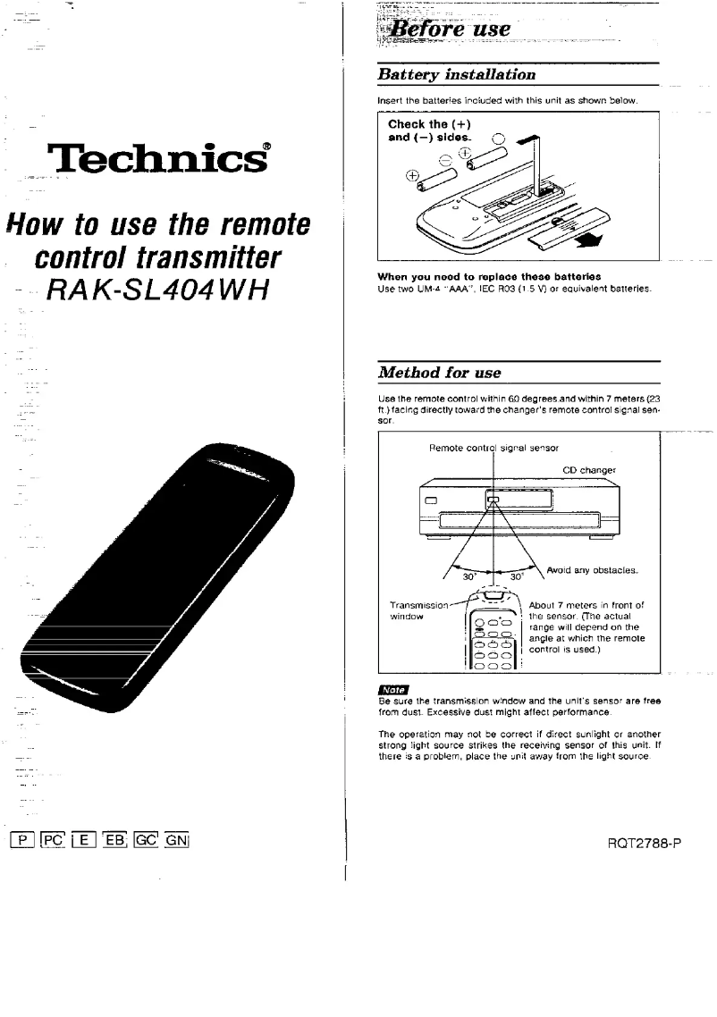 Page 1 de la notice Manuel utilisateur Technics RAK-SSL404WH