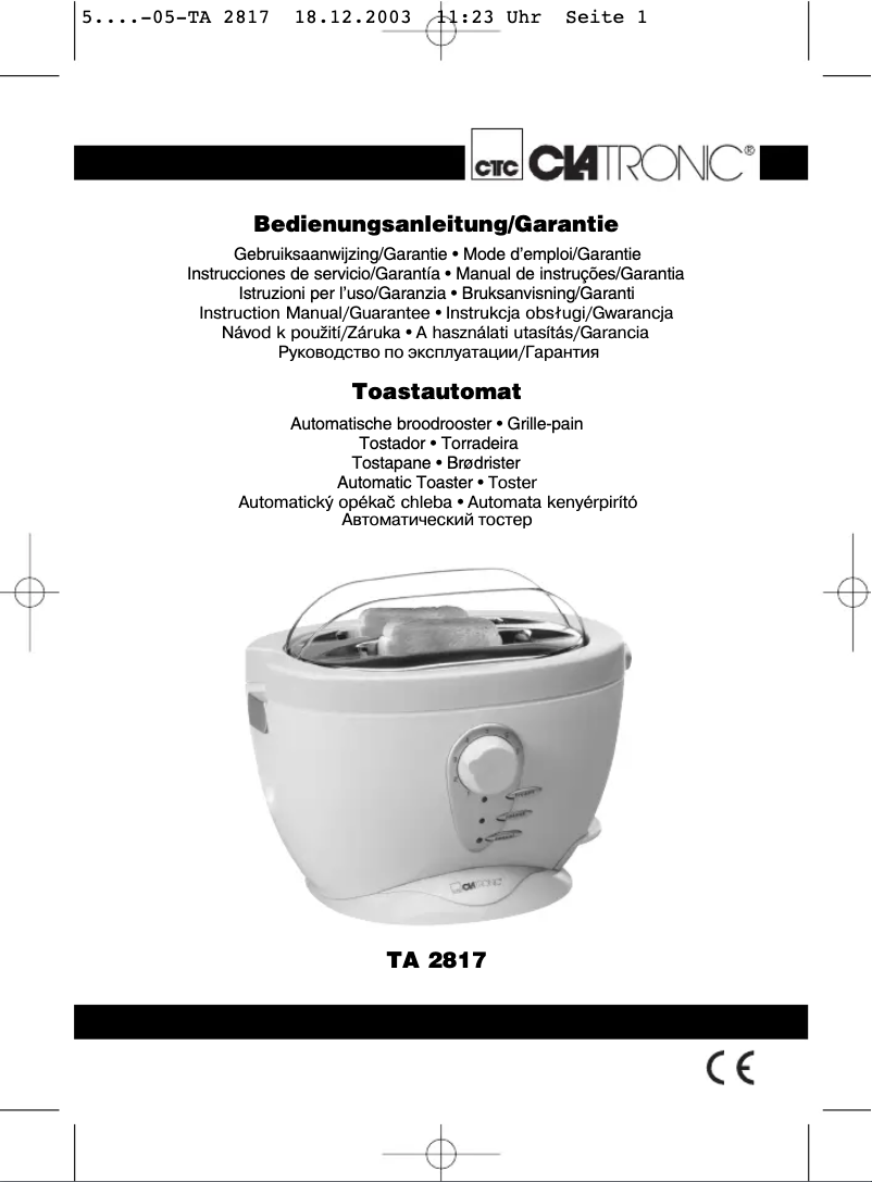 Page 1 de la notice Manuel utilisateur Clatronic TA 2817