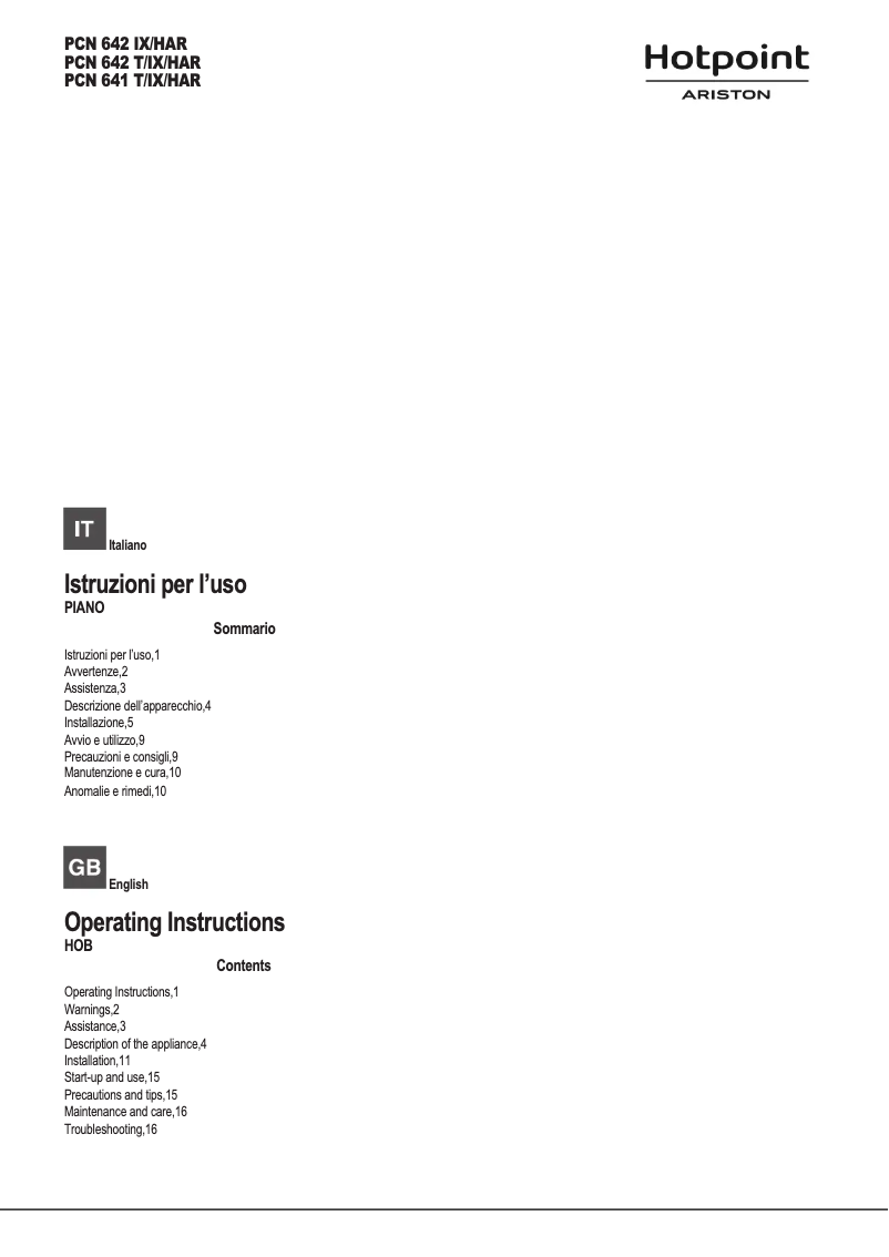Page 1 de la notice Mode d'emploi Hotpoint PCN 641 T/IX/HAR