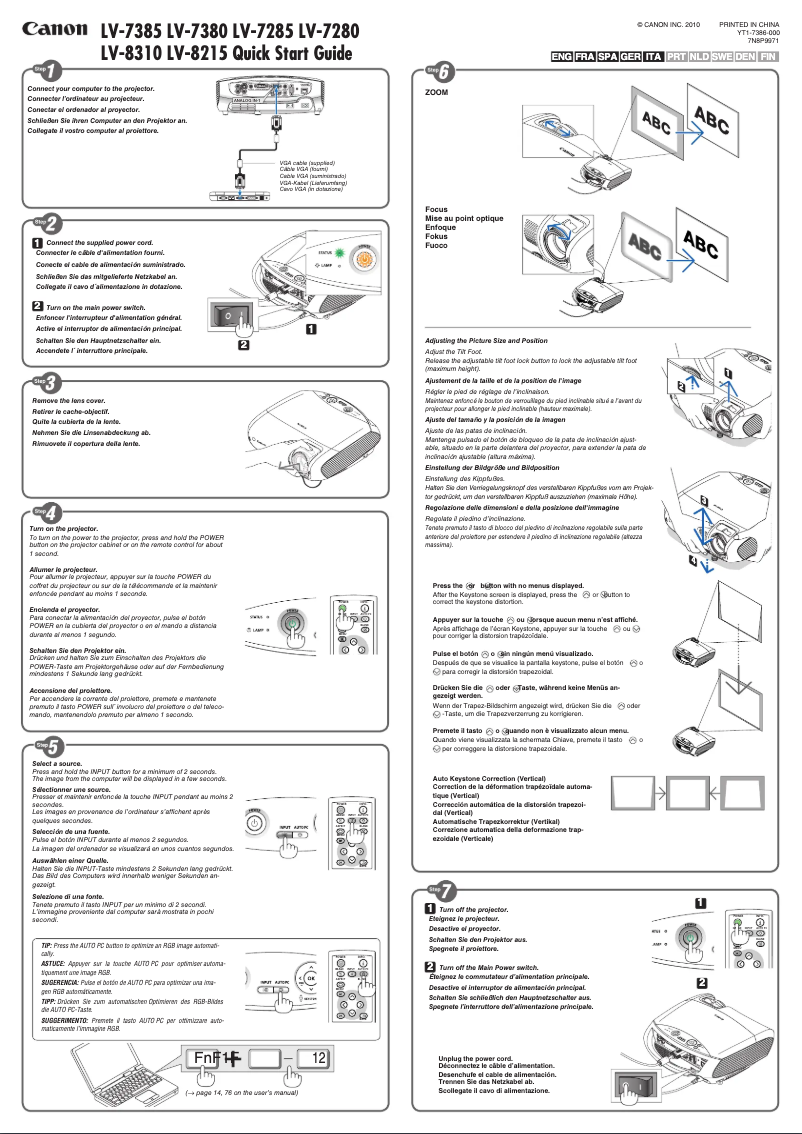 Page n°1 - Guide de démarrage rapide Canon LV-7380