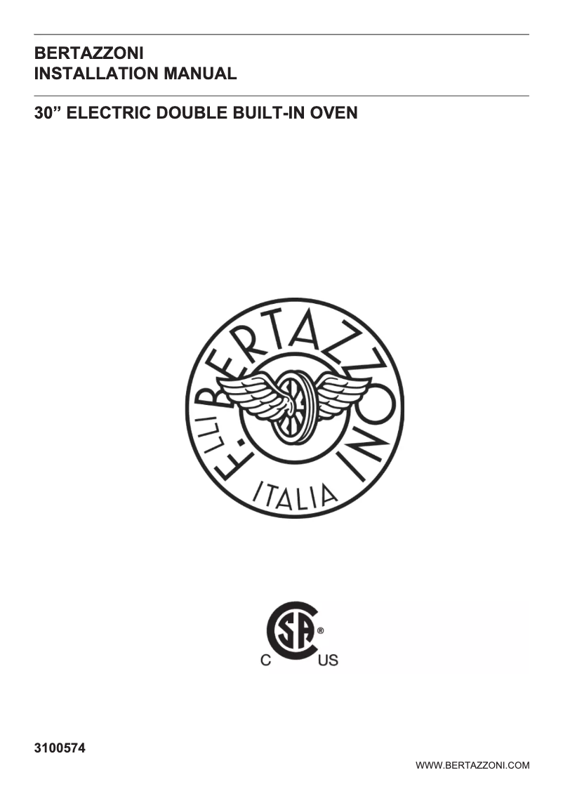 Page n°1 - Guide d'installation Bertazzoni MAST30FDEXV
