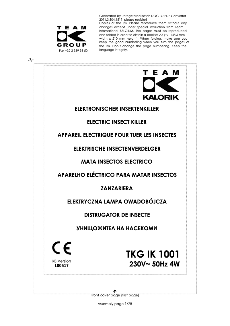 Page n°1 - Manuel utilisateur Kalorik TKG IK 1001