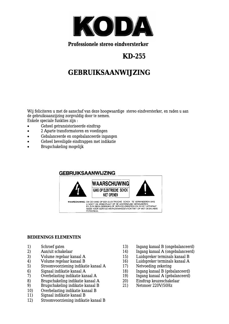 Image de la première page du manuel de l'appareil KD-255