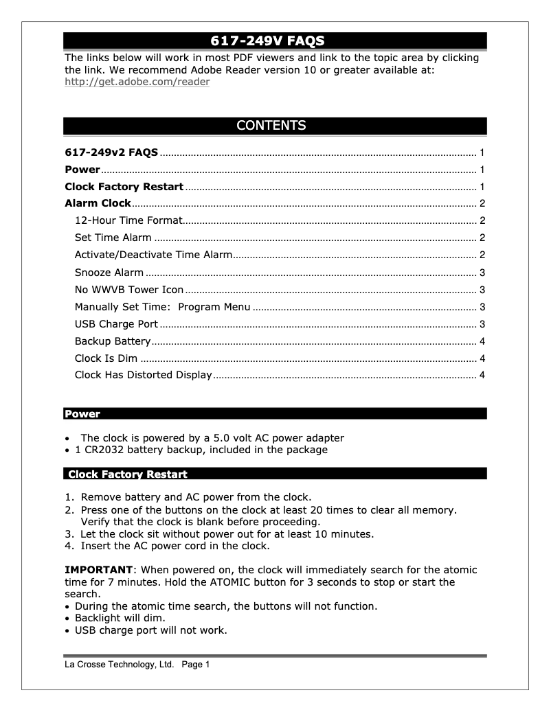 Page 1 de la notice FAQ La Crosse Technology 617-249V2