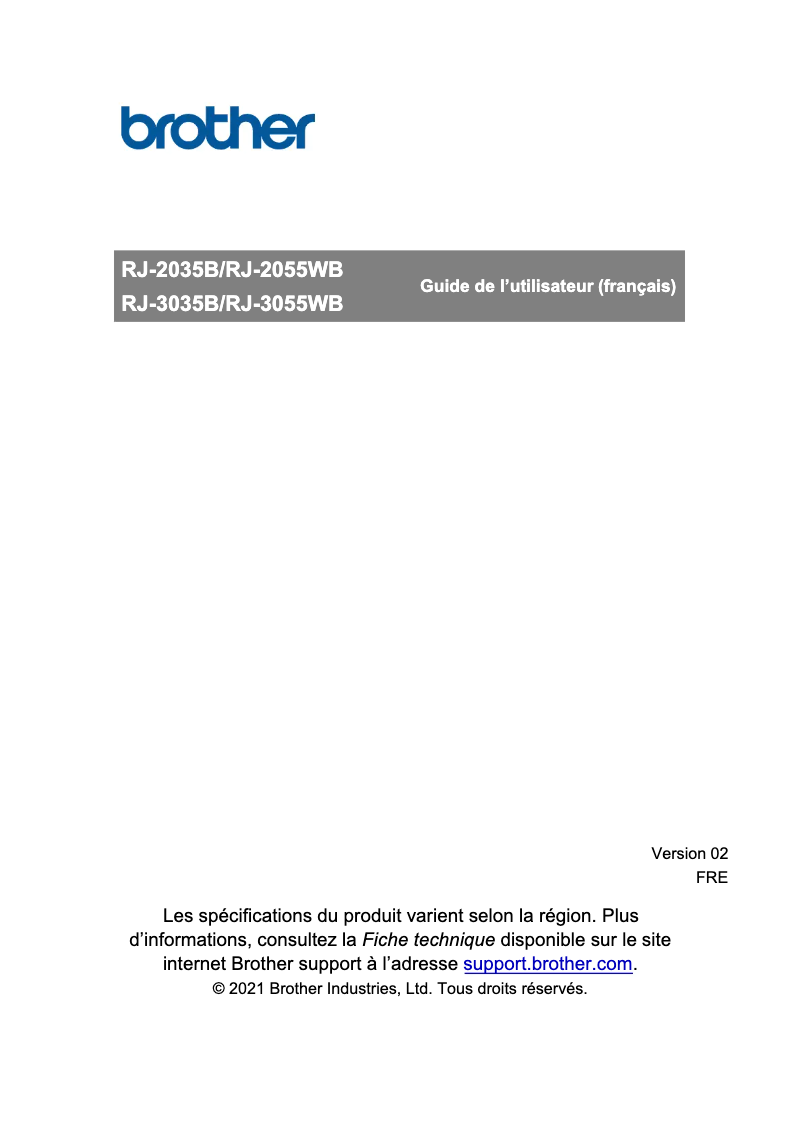 Page 1 de la notice Manuel utilisateur Brother RJ-3035B