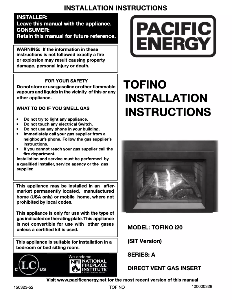 Image de la première page du manuel de l'appareil Tofino i20S Insert