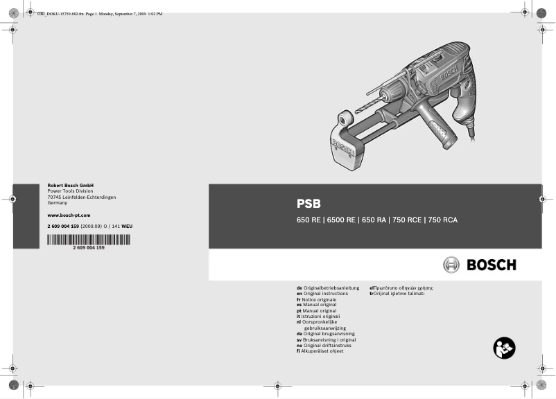 Page n°1 - Manuel utilisateur Bosch PSB 750 RCA