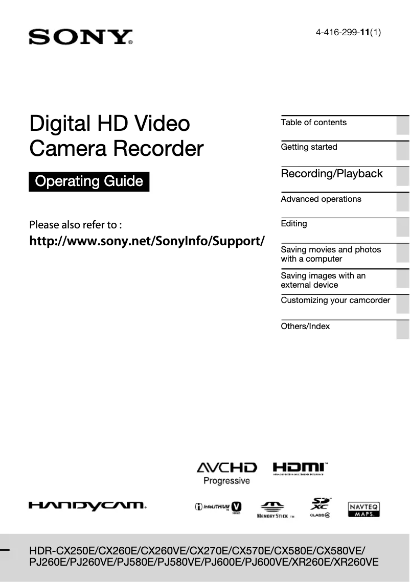 Page 1 de la notice Manuel utilisateur Sony HDR-PJ600VE