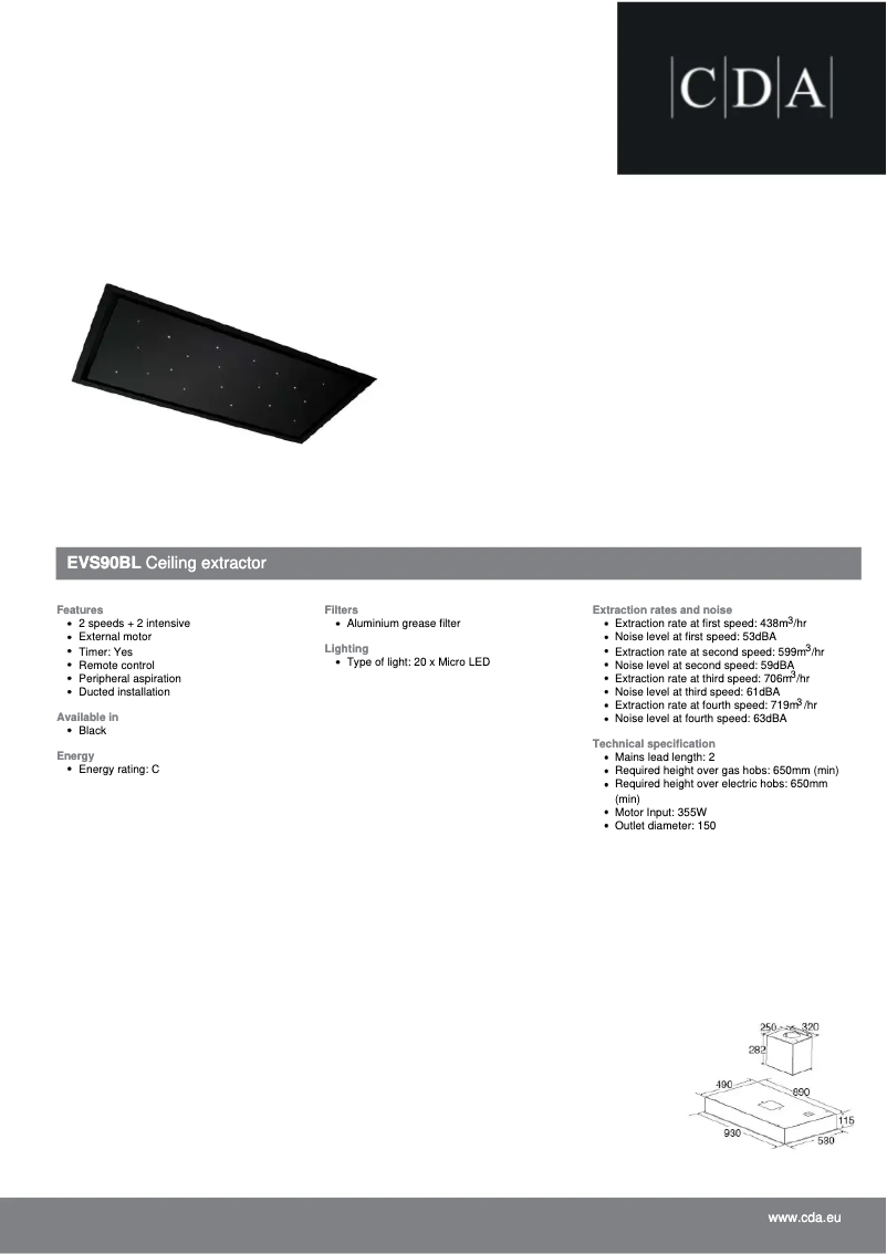 Page n°1 - Fiche technique CDA EVS90BL