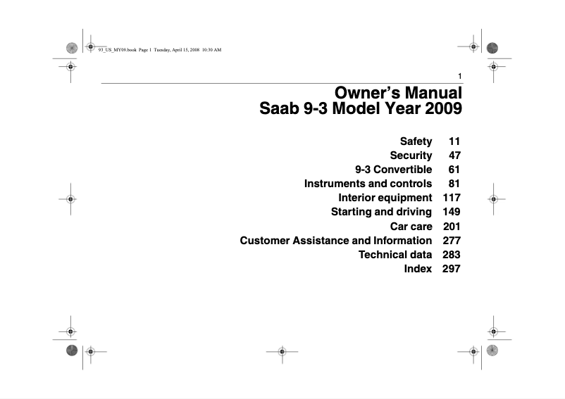 Page n°1 - Manuel utilisateur Saab 9-3 (2002)
