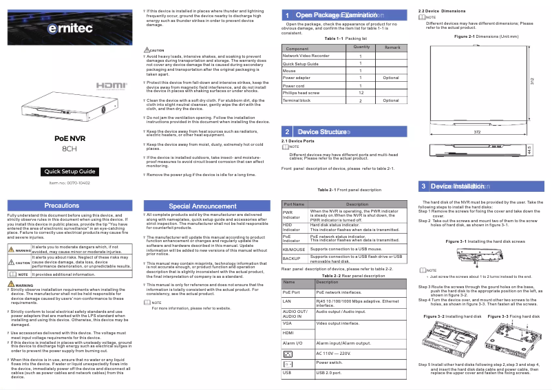 Page 1 de la notice Manuel utilisateur Ernitec 0070-10402