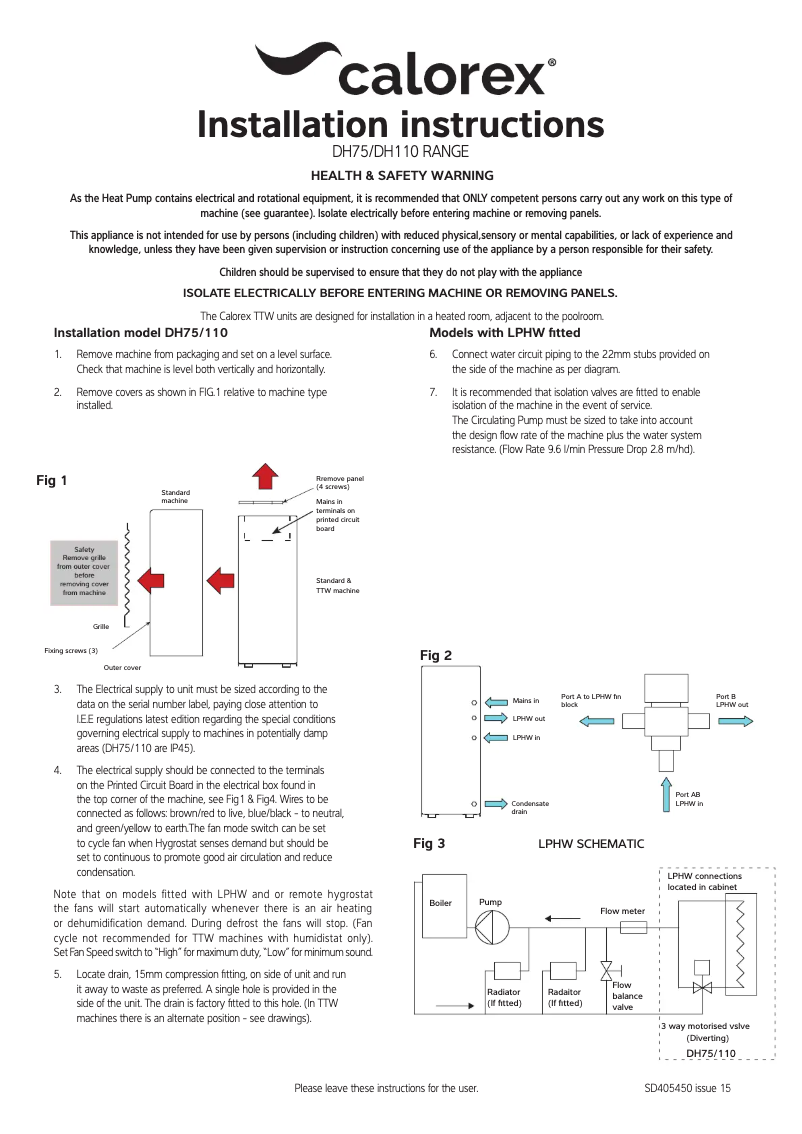 Page n°1 - Manuel utilisateur Calorex DH 75