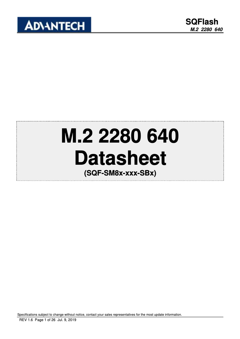 Page n°1 - Manuel utilisateur Advantech SQF-SM8 640