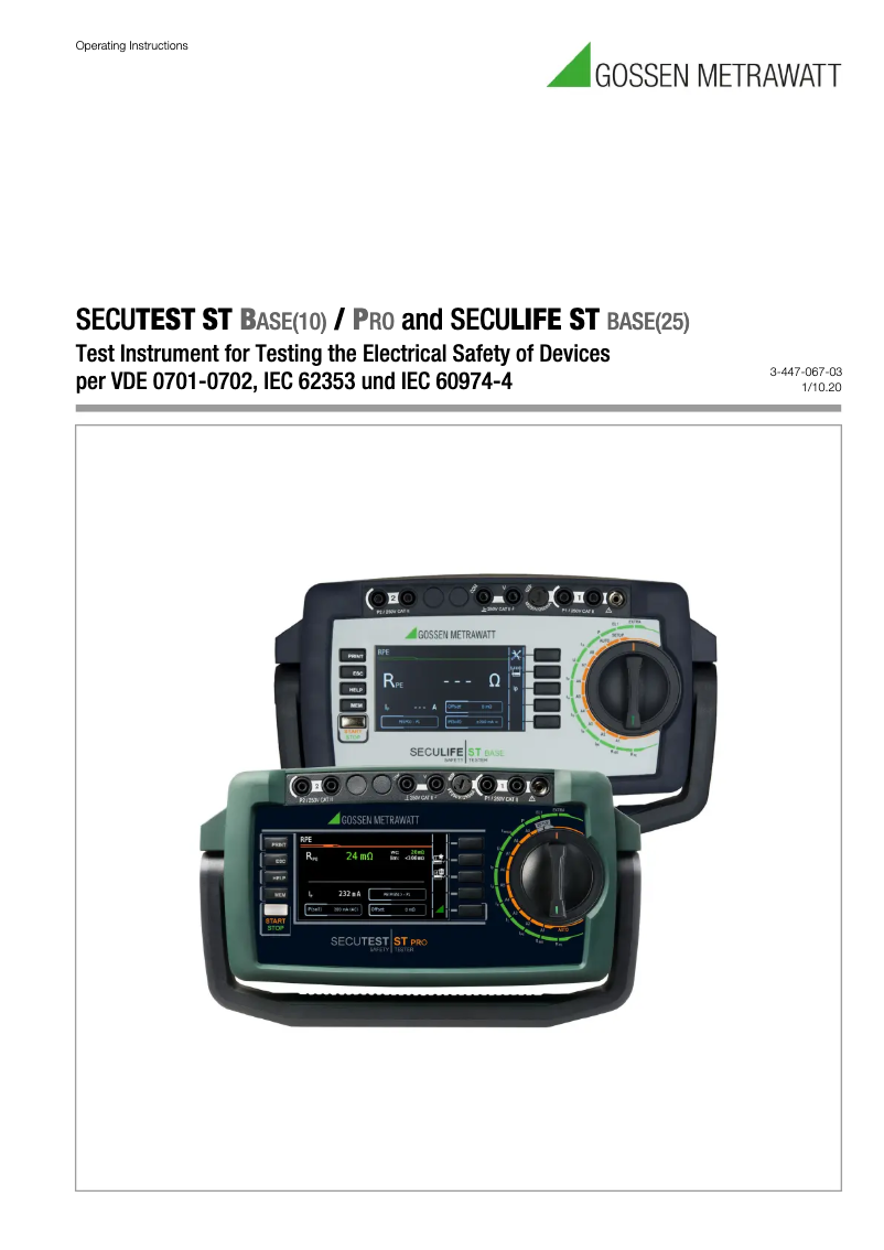 Page 1 de la notice Manuel utilisateur Gossen Metrawatt SECULIFE ST BASE IQ