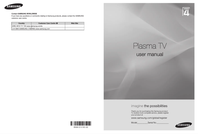 Page 1 de la notice Manuel utilisateur Samsung PS50A457P1DXXU