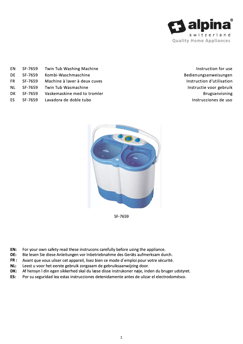 Page 1 de la notice Manuel utilisateur Alpina SF-7659