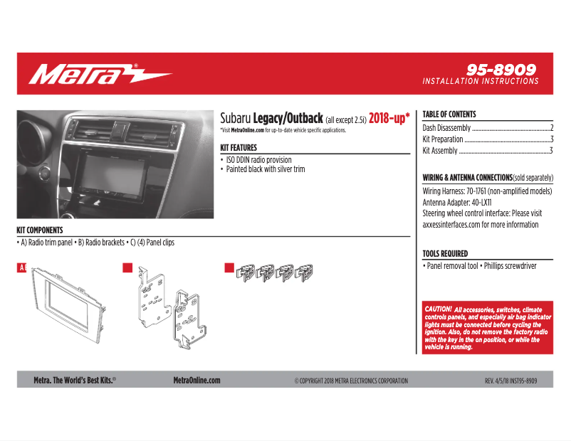 Page 1 de la notice Manuel utilisateur Metra 95-8909
