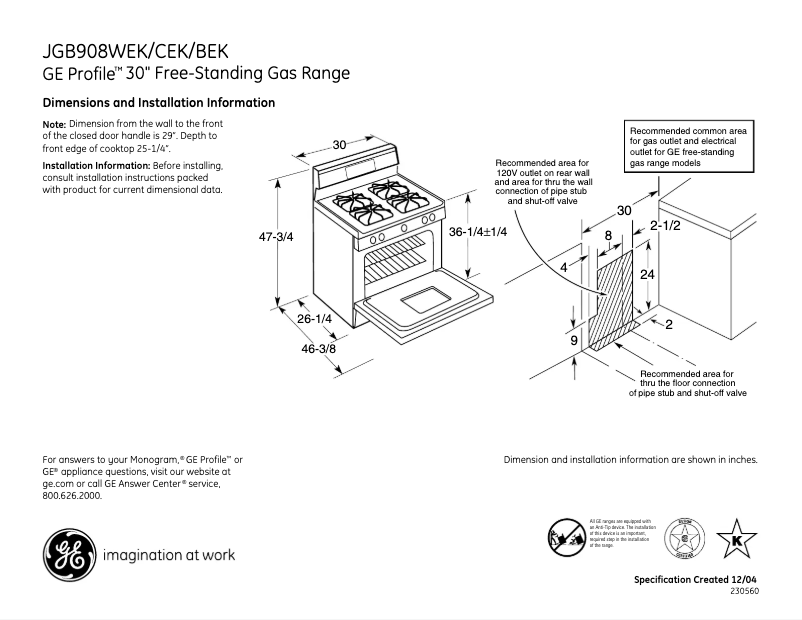 Page n°1 - Fiche technique GE JGB908BEKBB