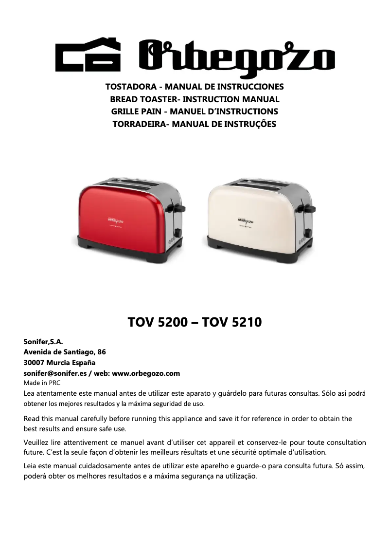 Image de la première page du manuel de l'appareil TOV 5210