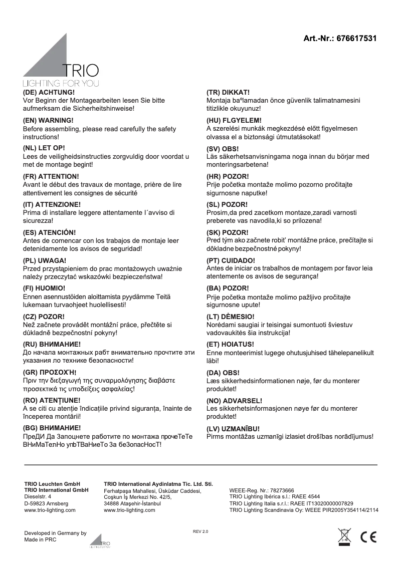 Page 1 de la notice Manuel utilisateur Trio Lighting Titus 676617531