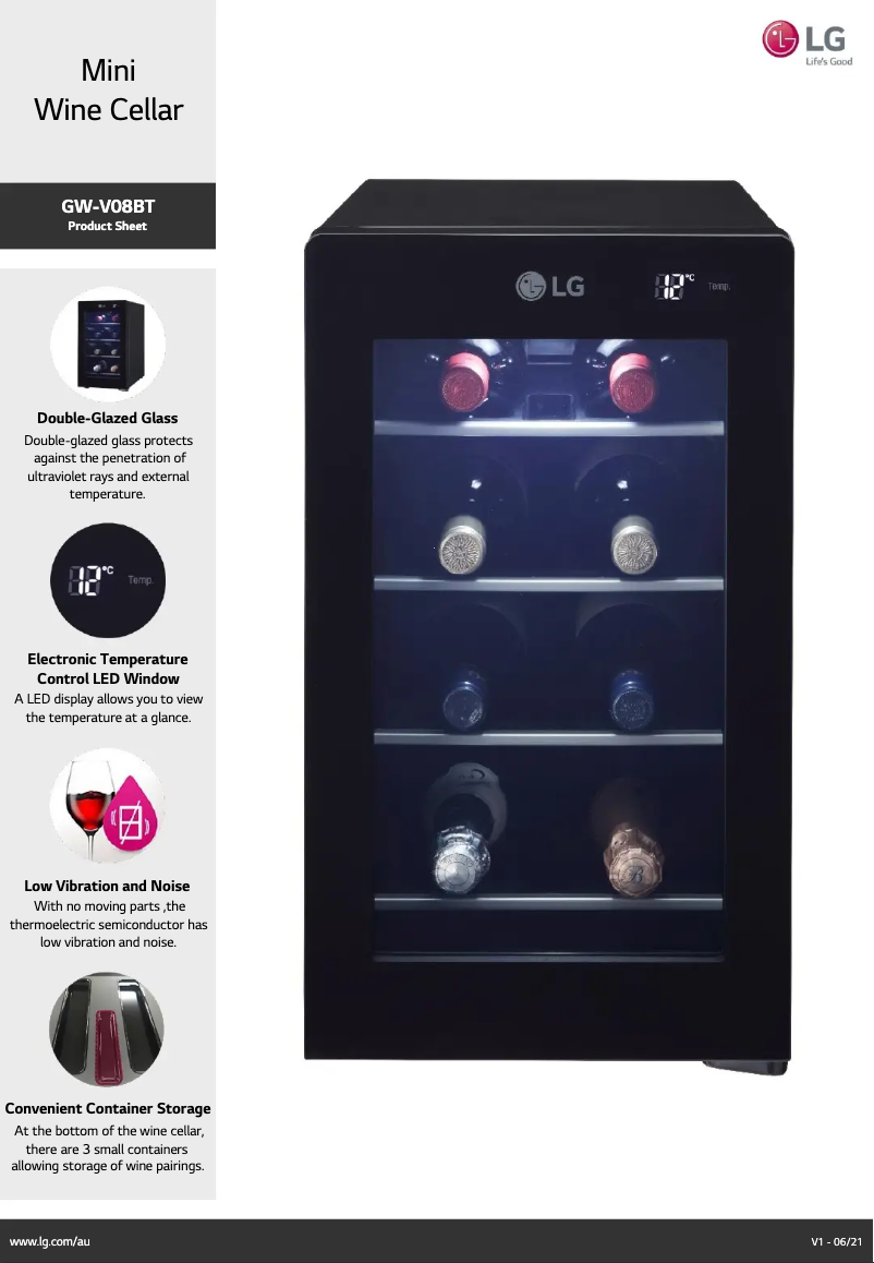 Page 1 de la notice Fiche technique LG GW-V08BT