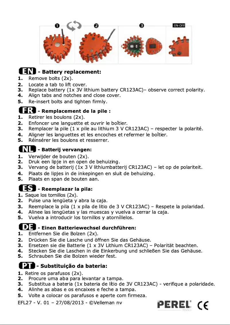 Page 1 de la notice Manuel utilisateur Perel EFL27